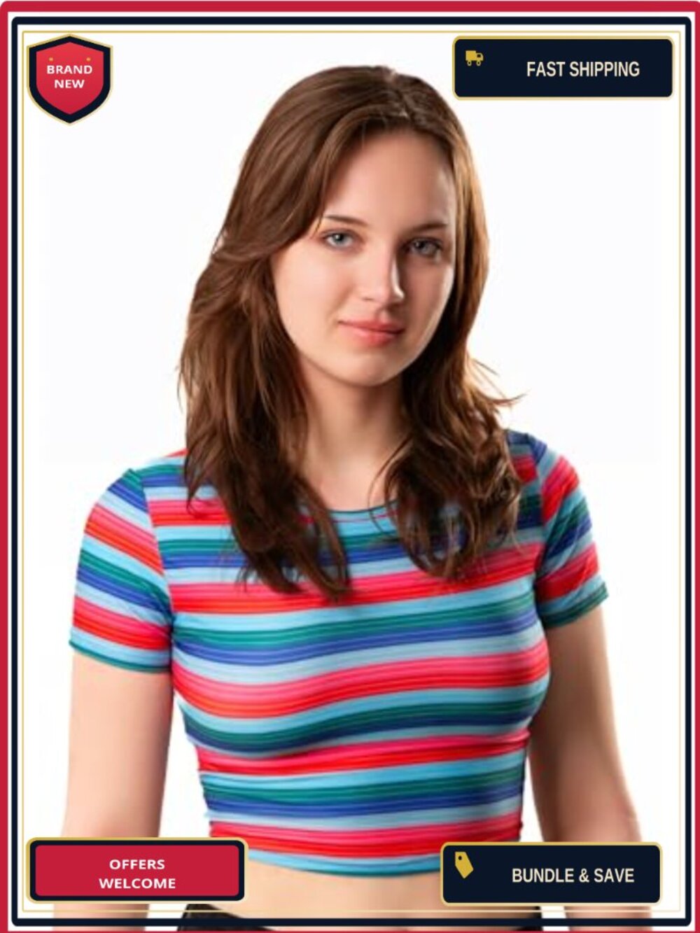 Rainbow Striped Crop Top Shirt Polyester Spandex Cosplay Costume